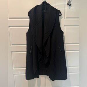 Zara Women Black Classic Long Vest Oversized Collar Draped Hand Made Size Medium